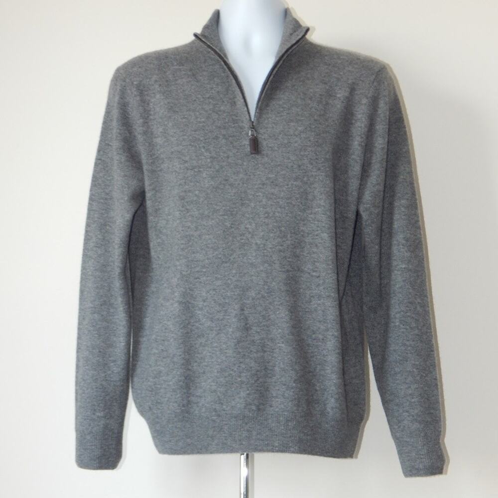 NWT Christian Lacroix Paris CASHMERE One Quarter ZIP Sweater Gray Men’s MEDIUM